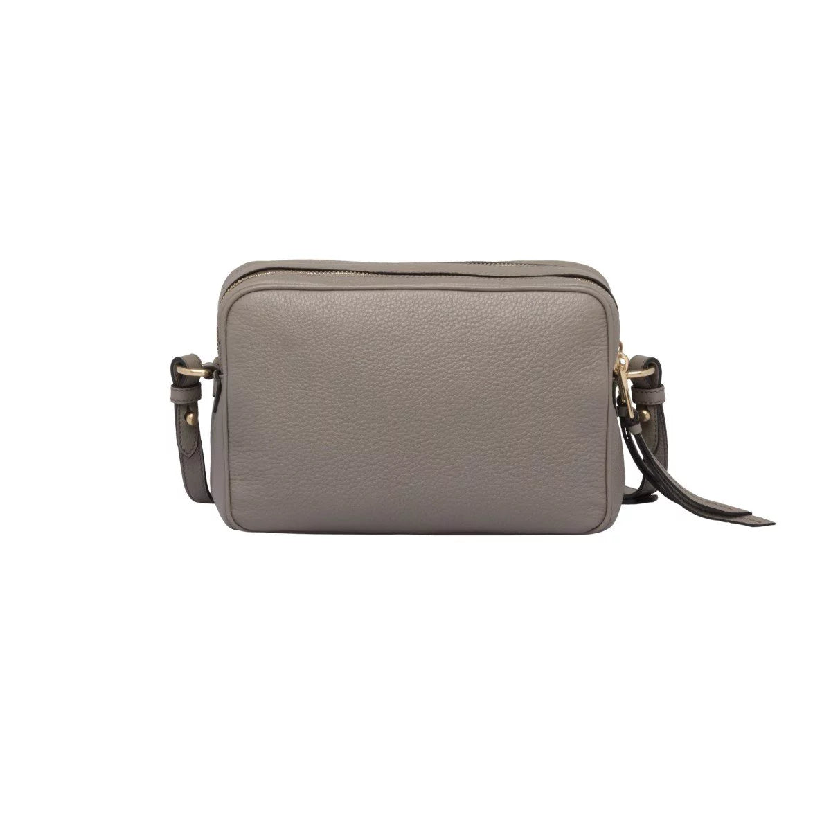 New  Argilla Grey Vitello Phenix Leather Double Zip Crossbody Bag 1BH079