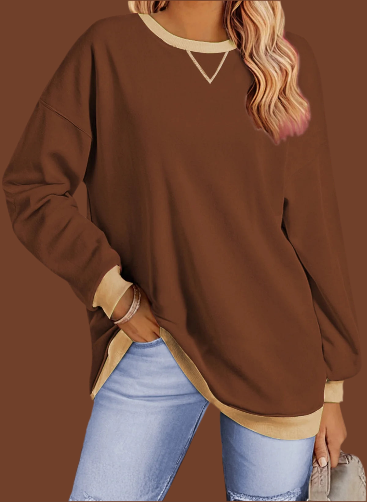 Color Block Sweatshirts for Women Crewneck Long Sleeve Oversized Pullover Tops Casual Fall Outfits