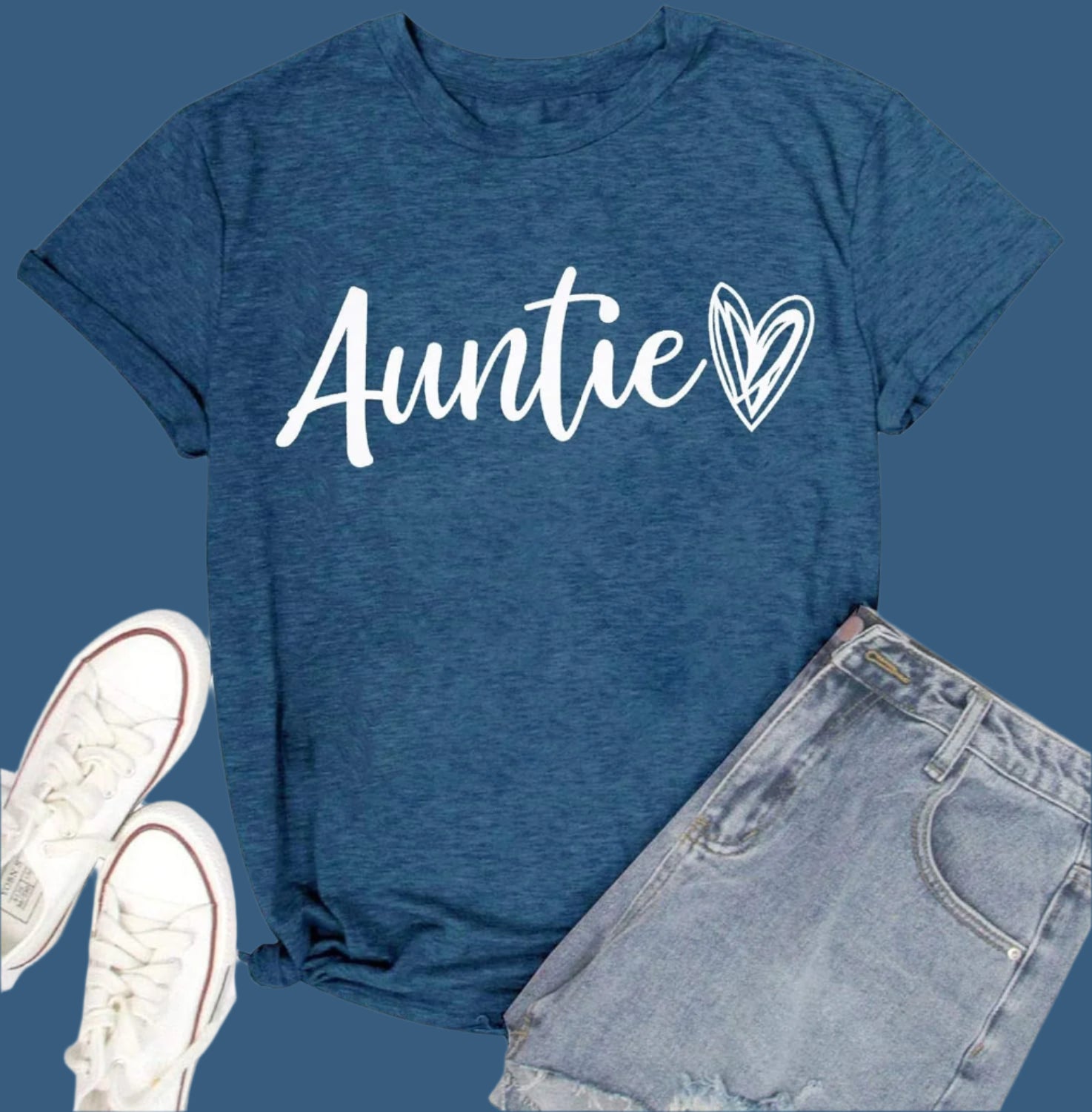 Auntie T Shirt Women Cute Love Heart Print Bless Aunt Tops Tees Casual Short Sleeve Vacation Shirts Tops