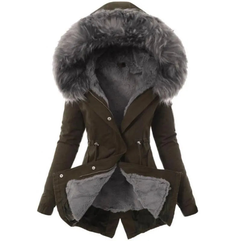 Women'S Jackets Autumn Winter Parkas Women Long Jacket Coat Female Fashion down with Faux Fur Collar Hooded Warm Slim Parkaswomen'S