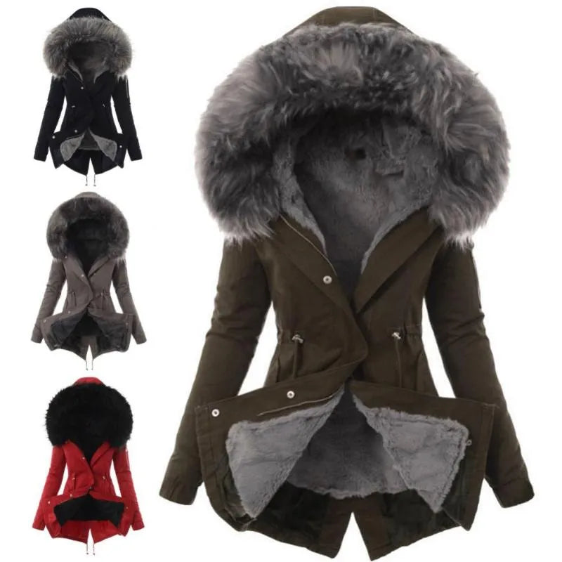 Women'S Jackets Autumn Winter Parkas Women Long Jacket Coat Female Fashion down with Faux Fur Collar Hooded Warm Slim Parkaswomen'S