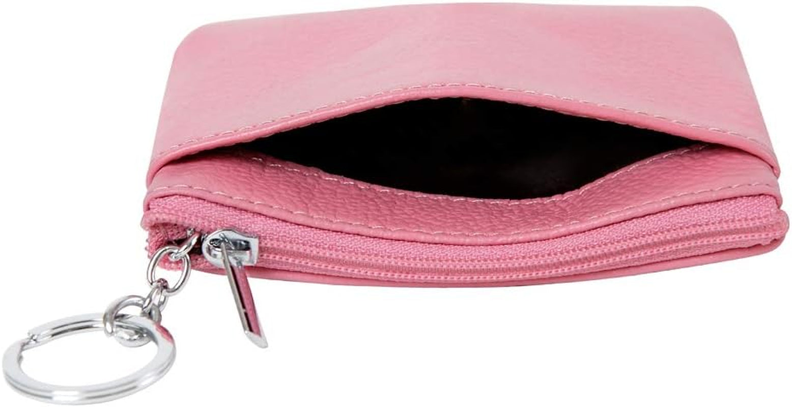 Women'S Genuine Leather Coin Purse Mini Pouch Change Wallet with Key Ring