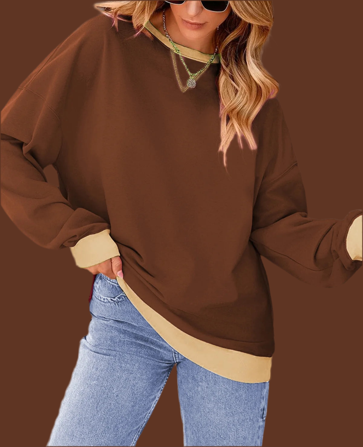 Color Block Sweatshirts for Women Crewneck Long Sleeve Oversized Pullover Tops Casual Fall Outfits