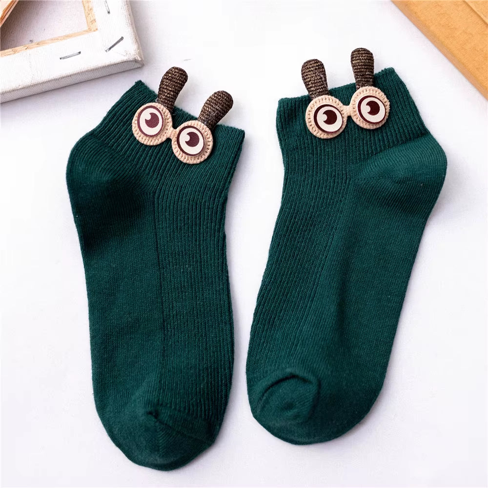 New Women'S Spring Summer Cartoon 3D Big Eyes Rabbit Eared Short Tube Socks Novelty Funny Soft Cotton Ankle Sokken Gift