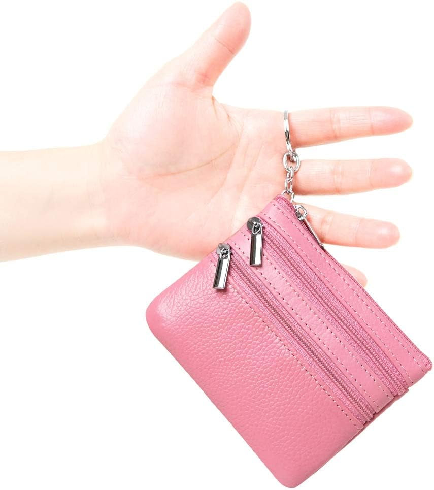 Women'S Genuine Leather Coin Purse Mini Pouch Change Wallet with Key Ring